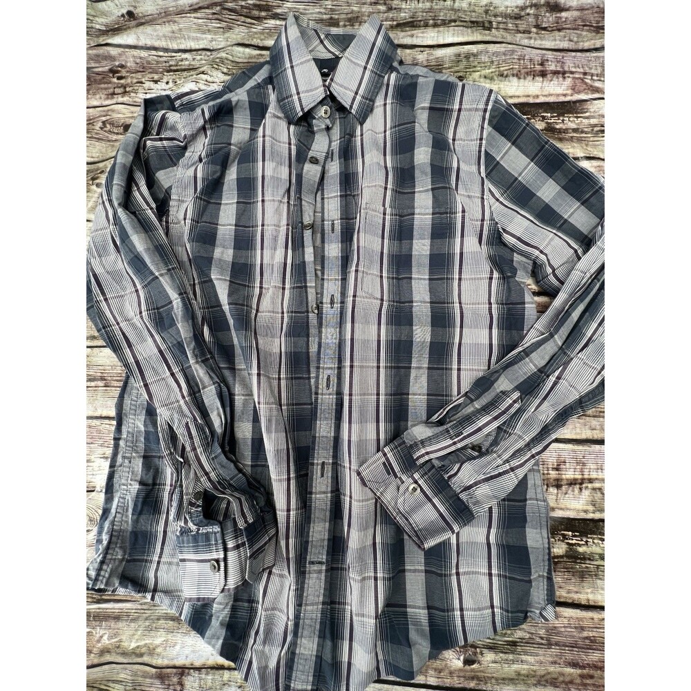 Gap Mens Shirt Medium Blue Plaid Button Up Long Sleeve Cotton Casual Pocket
